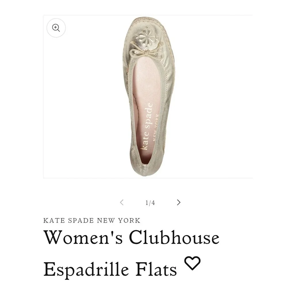 Kate‎ Spade Clubhouse Gold Espadrille Flats Flower Detail Slip On Shoes Size 9